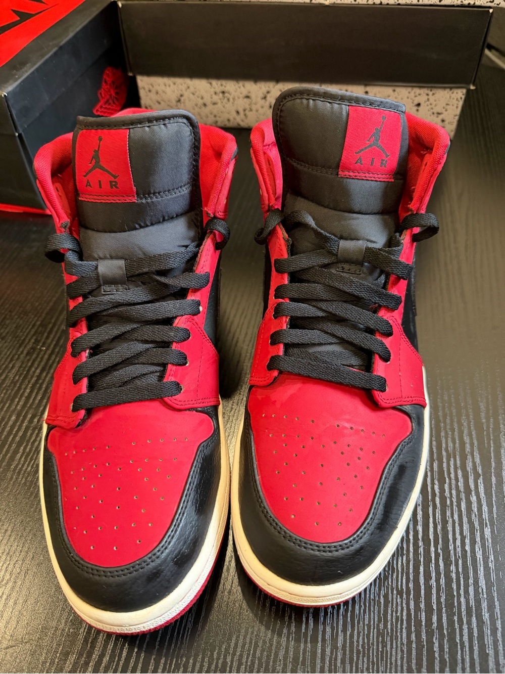 Nike Air Jordan 1 Mid Red and Black Men's Sneakers